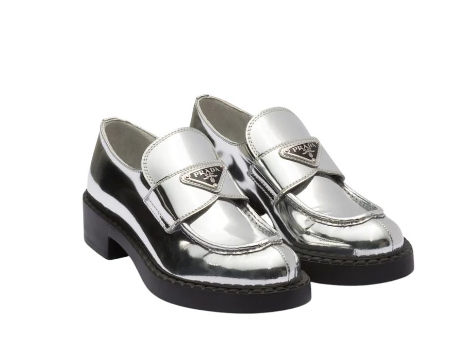 Prada Metallic Loafers Sliver Tone For Women 1.9 in/ 5cm 1D246M_3AU1_F0118_F_B050