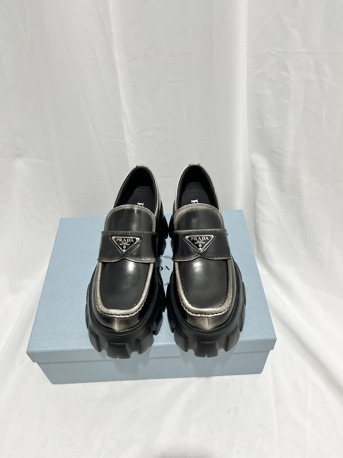 Prada Monolith Ombré Brushed Loafers Light Black For Women 2.1 in/ 5.5cm