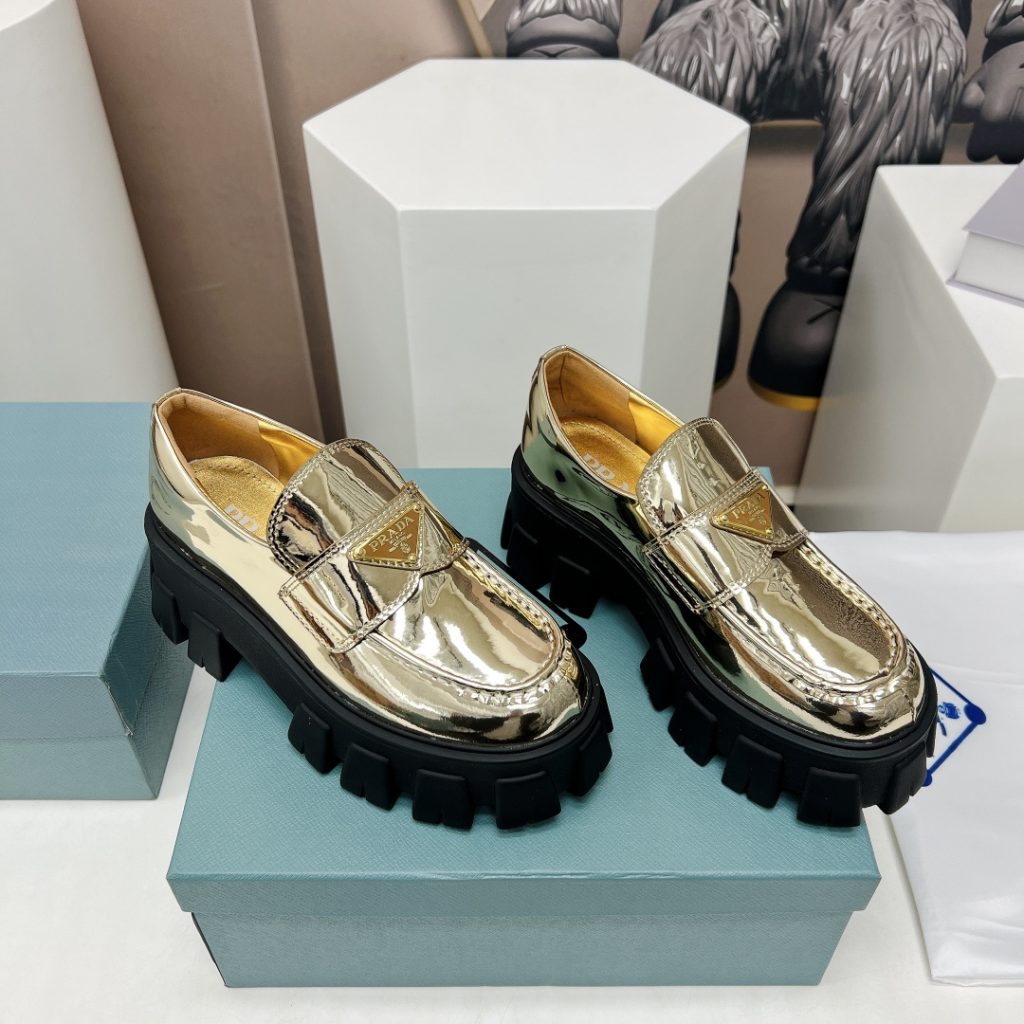 Prada Monolith Ombré Brushed Loafers Gold Tone For Women 2.1 in/ 5.5cm