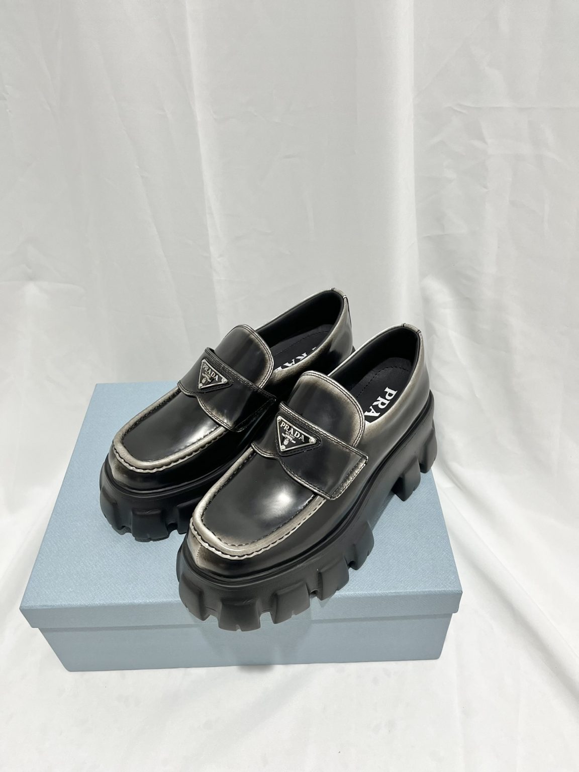 Prada Monolith Ombré Brushed Loafers Light Black For Women 2.1 in/ 5.5cm