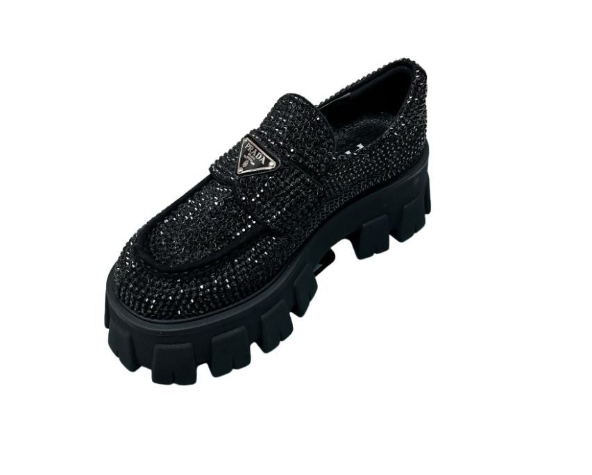 Prada Monolith Ombré Brushed Loafers With Crystal Black For Women 2.1 in/ 5.5cm