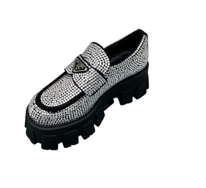 Prada Monolith Ombré Brushed Loafers With Crystal White For Women 2.1 in/ 5.5cm