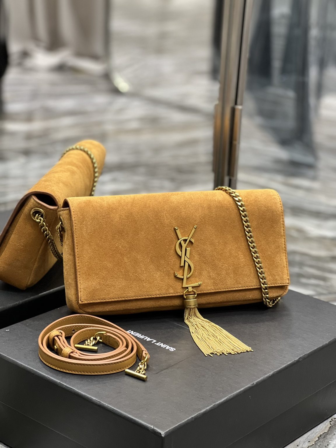 Saint Laurent Kate 99 Chain Bag With Tassel Brown For Women, Women’s Bags 10.2in/26cm YSL