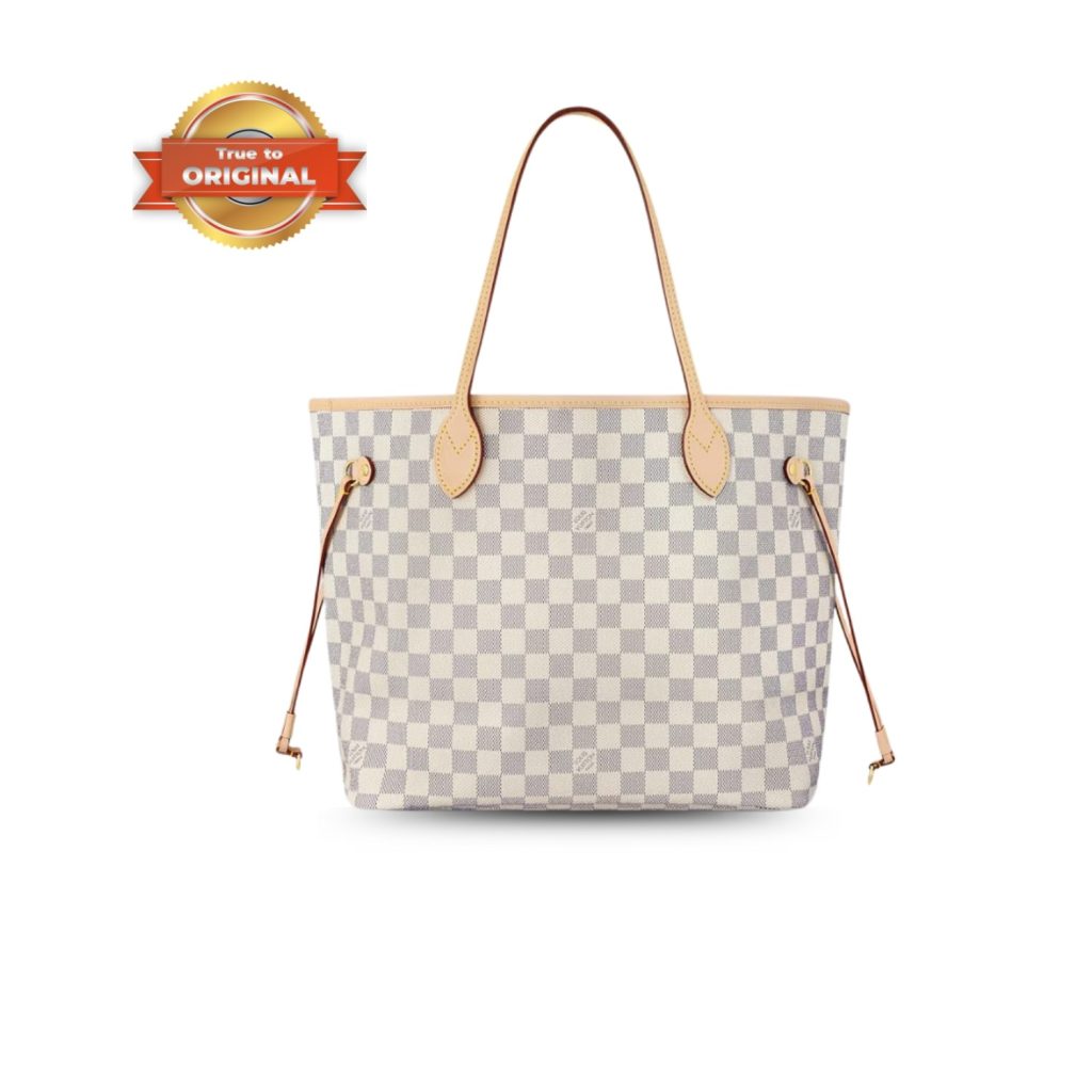 [True-to-ORIGINAL] Louis Vuitton Neverfull MM Tote Bag Damier Azur Canvas Beige For Women 31cm/12.2in N40604