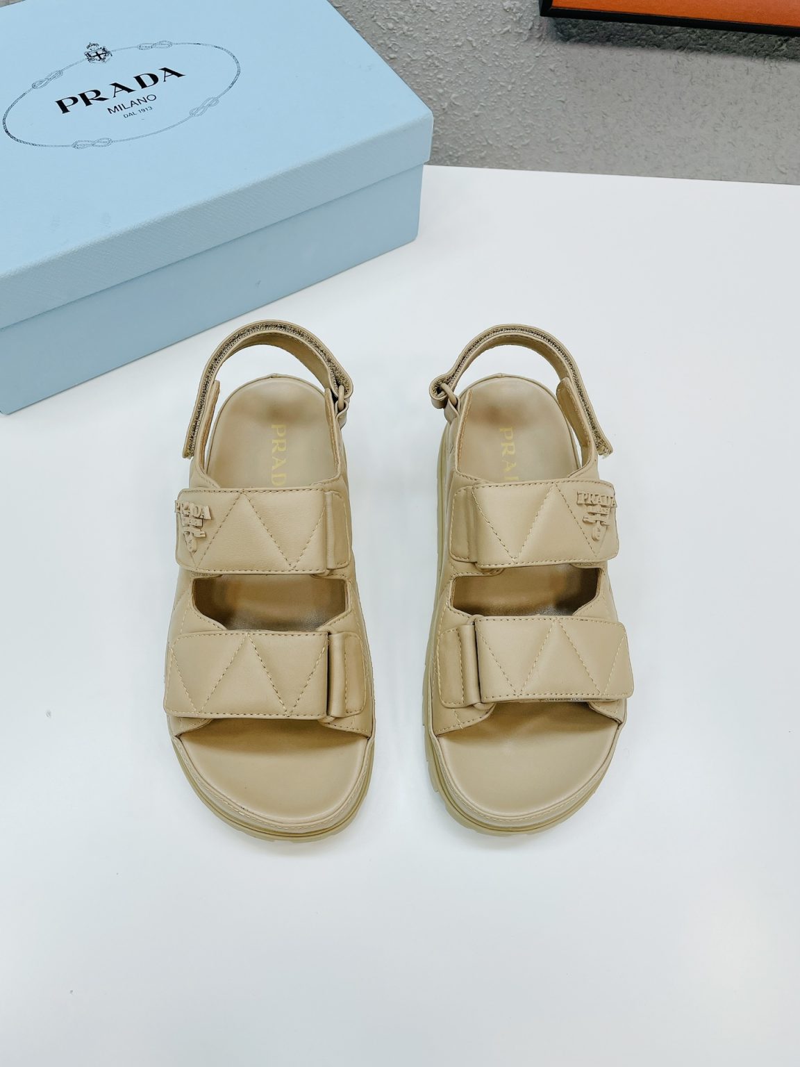 Prada Padded Nappa Sandals Beige For Women 0.8 in/ 2cm 1X721M_038_F0F24_F_020