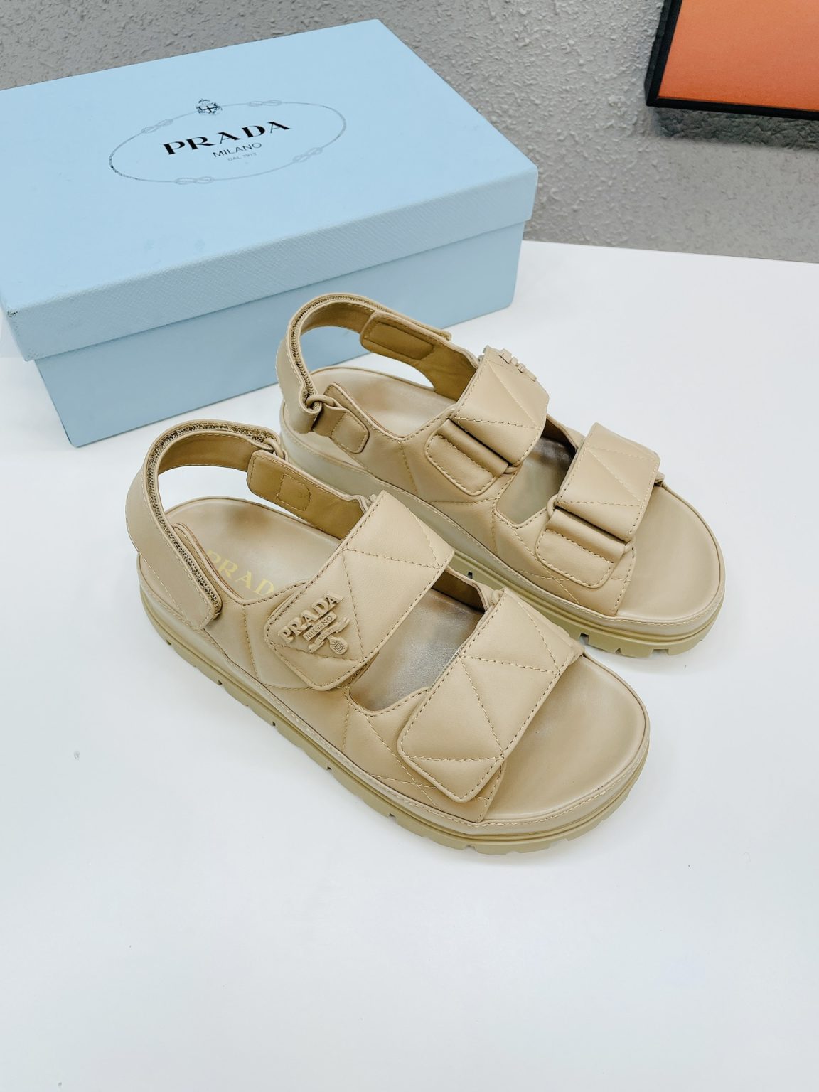 Prada Padded Nappa Sandals Beige For Women 0.8 in/ 2cm 1X721M_038_F0F24_F_020