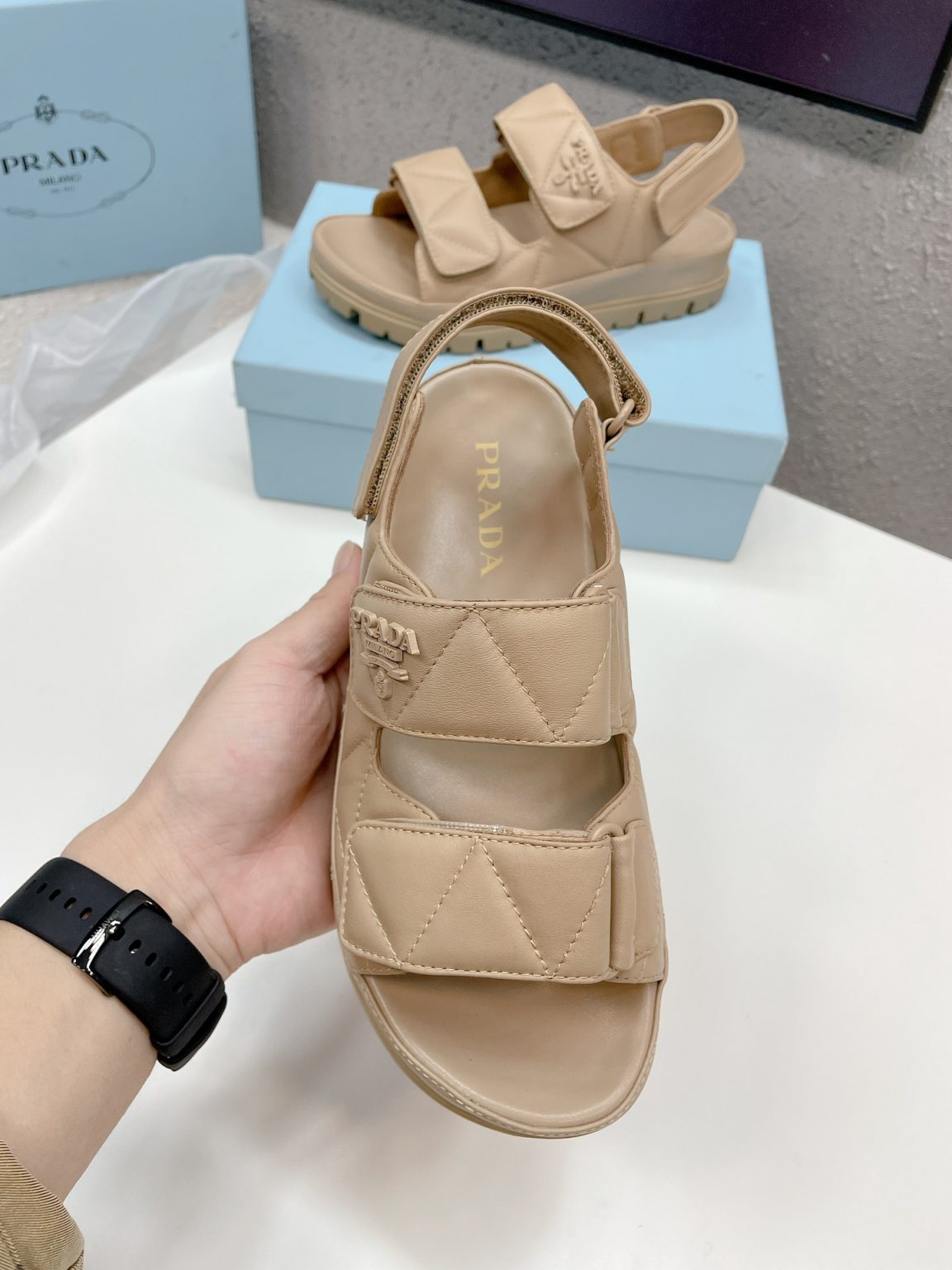 Prada Padded Nappa Sandals Beige For Women 0.8 in/ 2cm 1X721M_038_F0F24_F_020