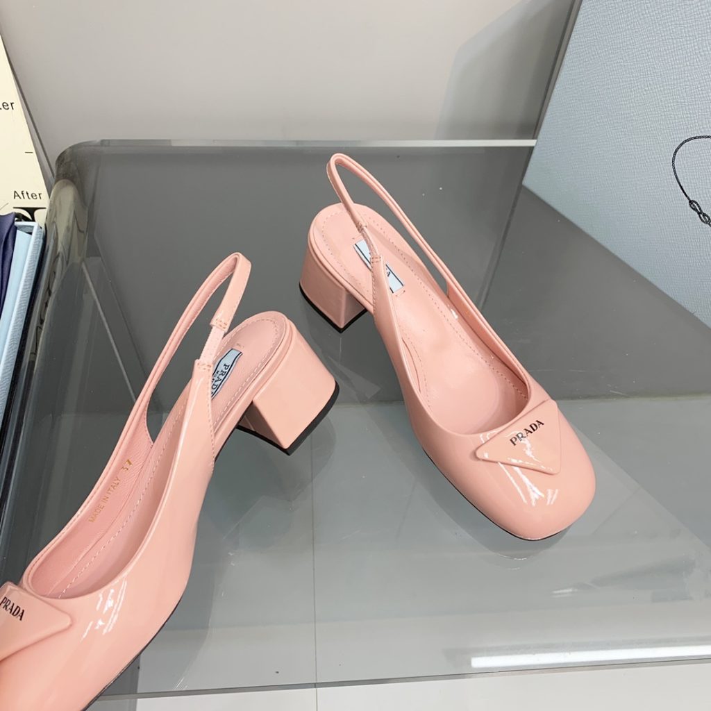 Prada Patent Slingback Pumps Light Pink For Women 2.1 in/ 5.5 cm