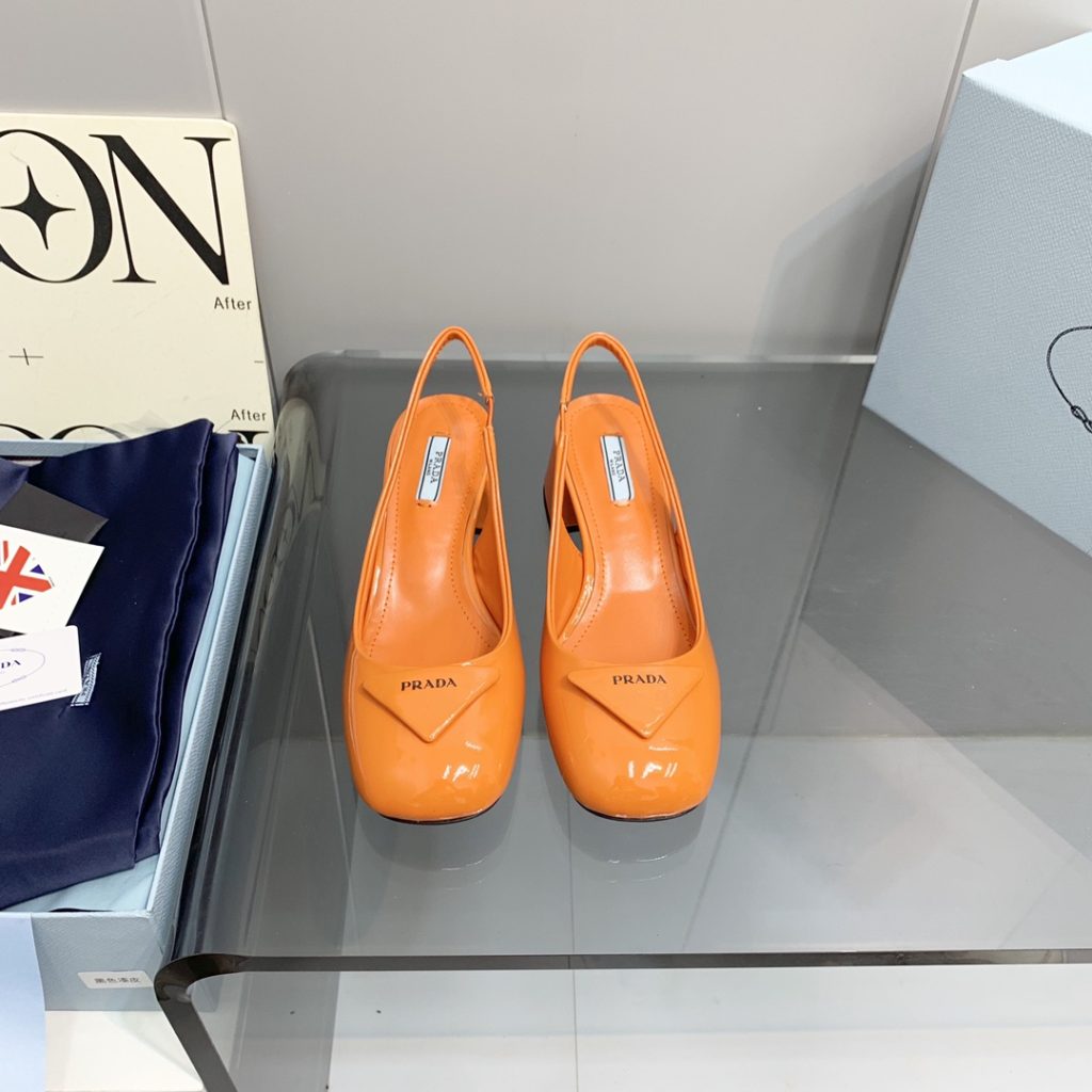 Prada Patent Slingback Pumps Orange For Women 2.1 in/ 5.5 cm