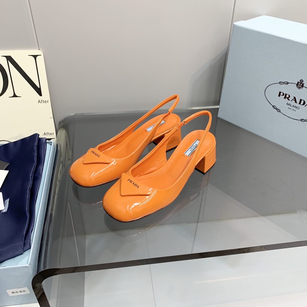 Prada Patent Slingback Pumps Orange For Women 2.1 in/ 5.5 cm