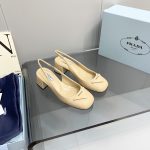 Prada Patent Slingback Pumps Beige For Women 2.1 in/ 5.5 cm