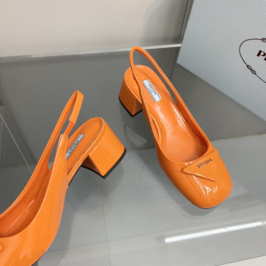 Prada Patent Slingback Pumps Orange For Women 2.1 in/ 5.5 cm