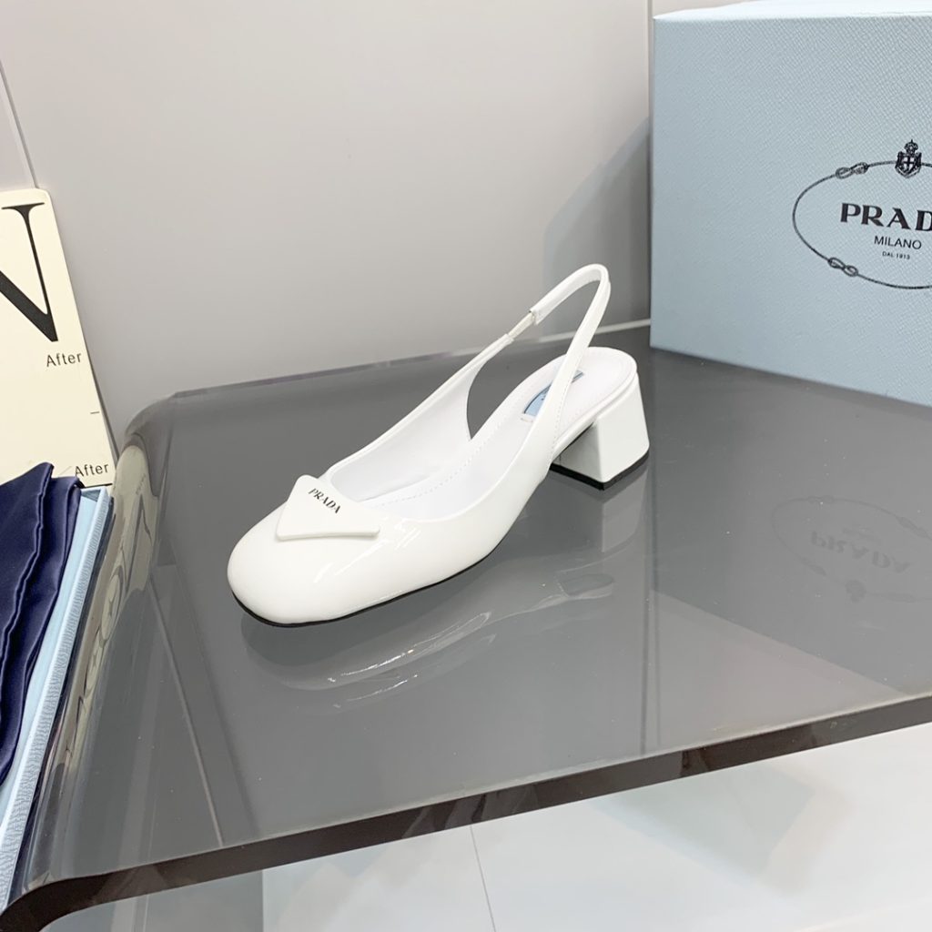 Prada Patent Slingback Pumps White For Women 2.1 in/ 5.5 cm