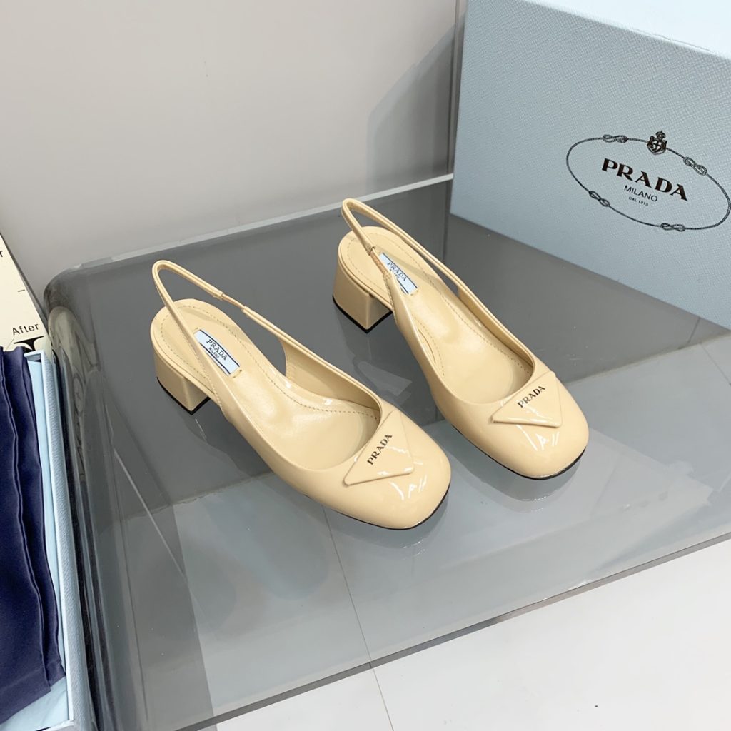 Prada Patent Slingback Pumps Beige For Women 2.1 in/ 5.5 cm