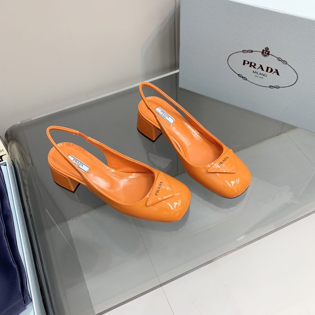 Prada Patent Slingback Pumps Orange For Women 2.1 in/ 5.5 cm