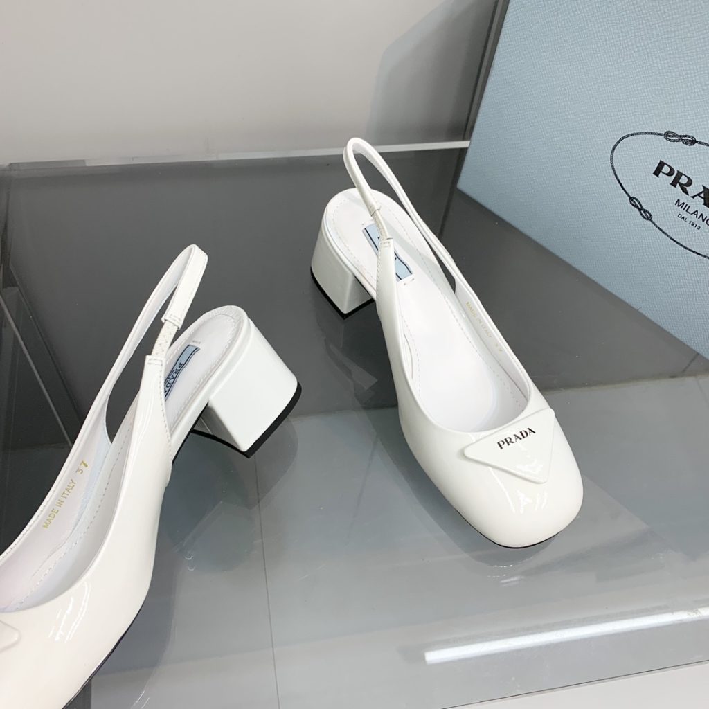 Prada Patent Slingback Pumps White For Women 2.1 in/ 5.5 cm