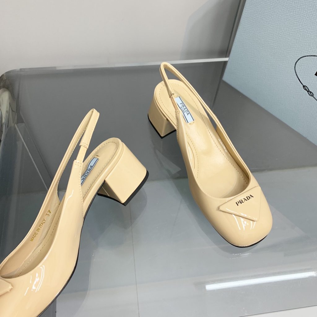 Prada Patent Slingback Pumps Beige For Women 2.1 in/ 5.5 cm