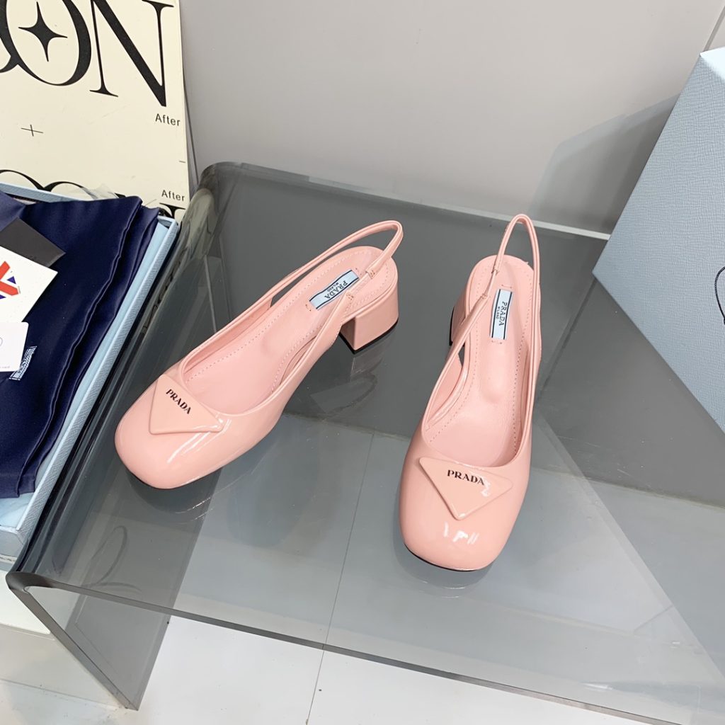 Prada Patent Slingback Pumps Light Pink For Women 2.1 in/ 5.5 cm