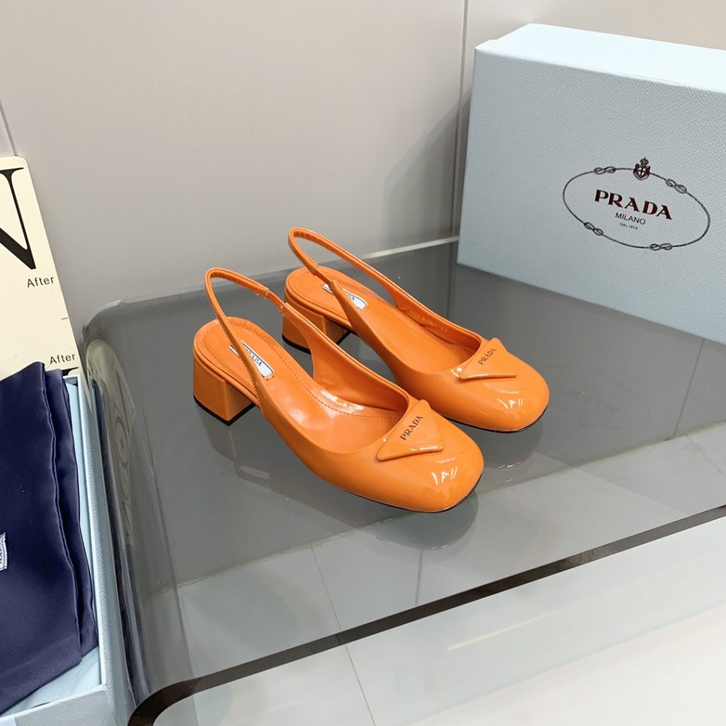 Prada Patent Slingback Pumps Orange For Women 2.1 in/ 5.5 cm