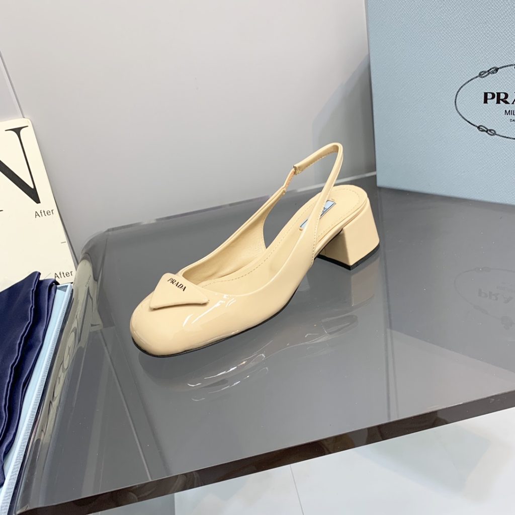 Prada Patent Slingback Pumps Beige For Women 2.1 in/ 5.5 cm