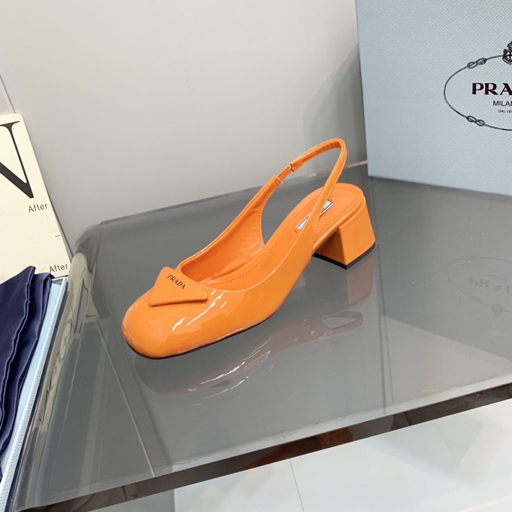 Prada Patent Slingback Pumps Orange For Women 2.1 in/ 5.5 cm