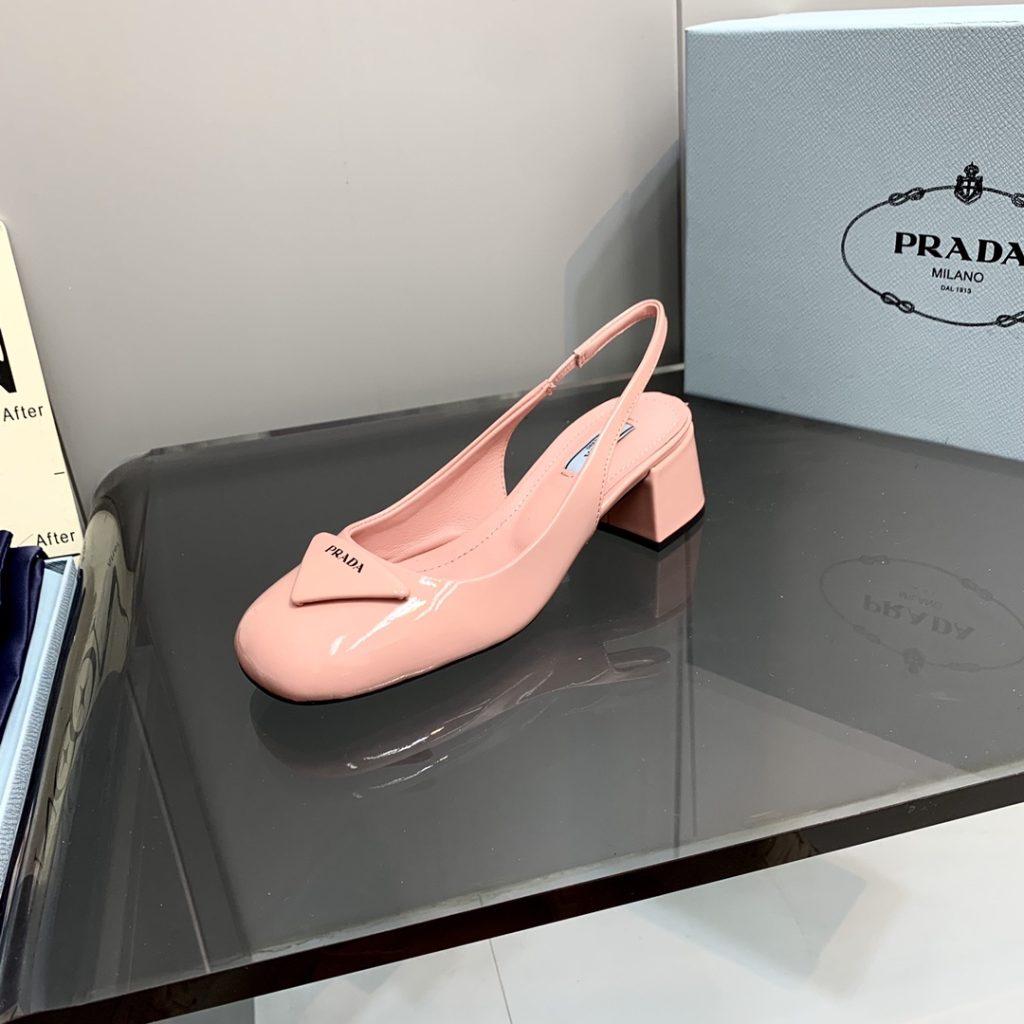 Prada Patent Slingback Pumps Light Pink For Women 2.1 in/ 5.5 cm