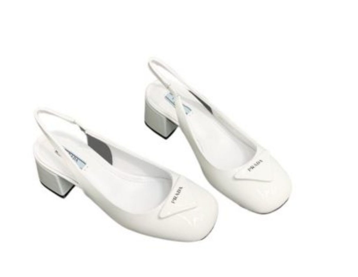 Prada Patent Slingback Pumps White For Women 2.1 in/ 5.5 cm