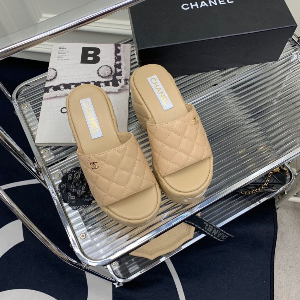 Chanel Platform Slide Beige For Women 2.5in/8cm