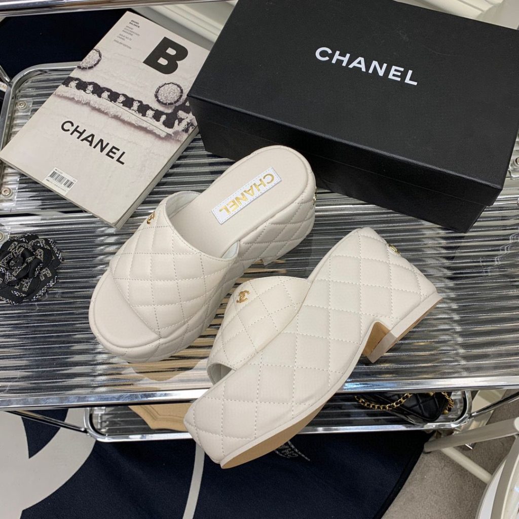 Chanel Platform Slide White For Women 2.5in/8cm