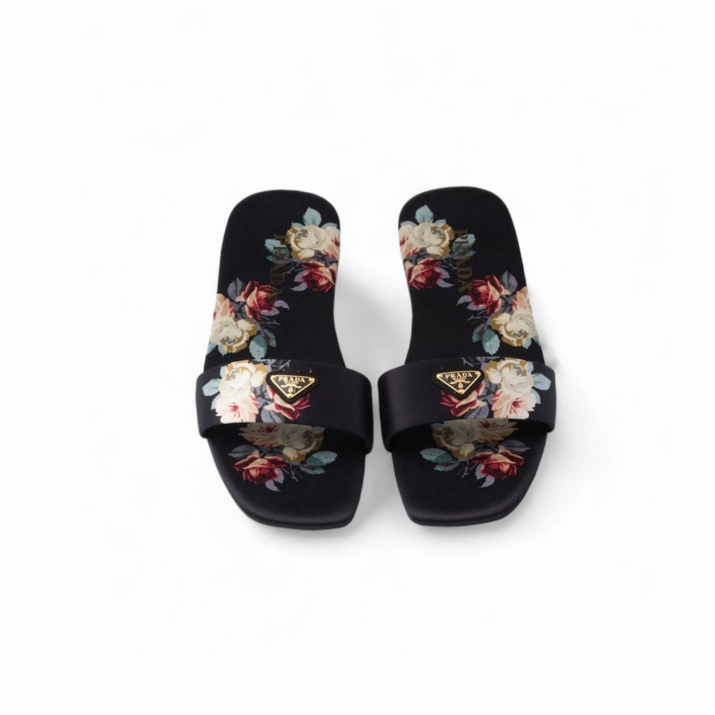 Prada Printed Satin Slides Black For Women 1XX355_3LPE_F0002_F_D005