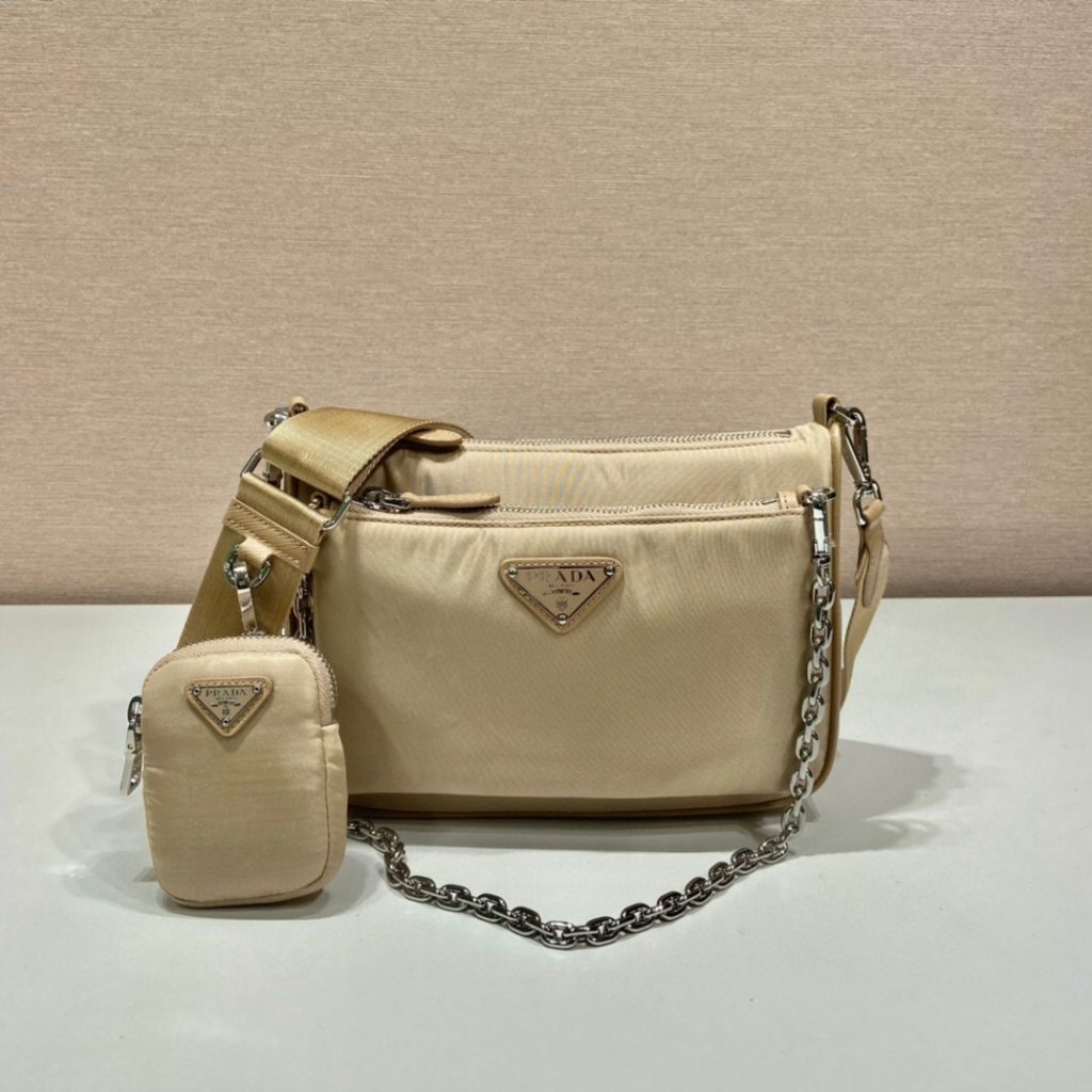 Re-Nylon Shoulder Bag In Beige For Women 8.6in/ 22cm