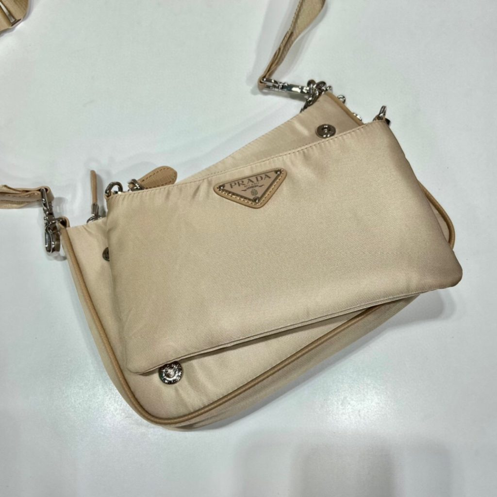 Re-Nylon Shoulder Bag In Beige For Women 8.6in/ 22cm