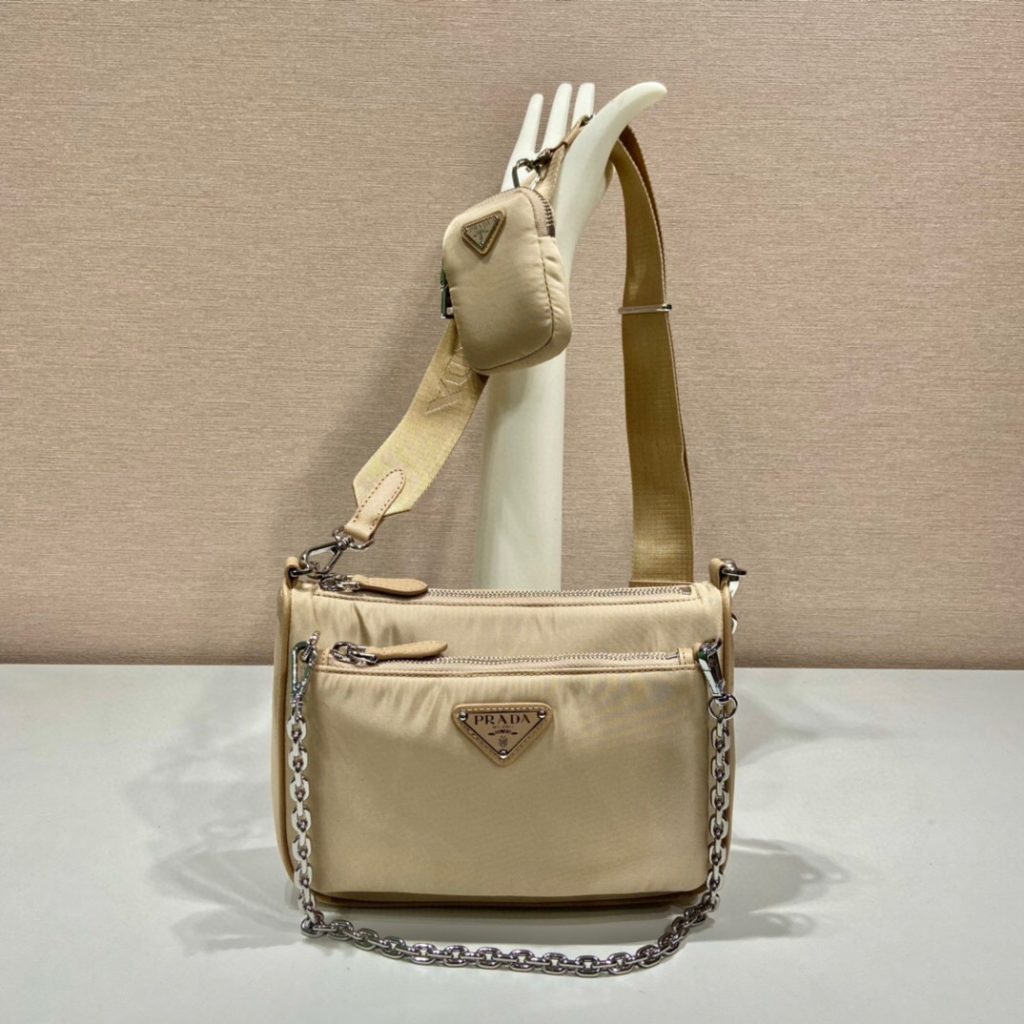 Re-Nylon Shoulder Bag In Beige For Women 8.6in/ 22cm