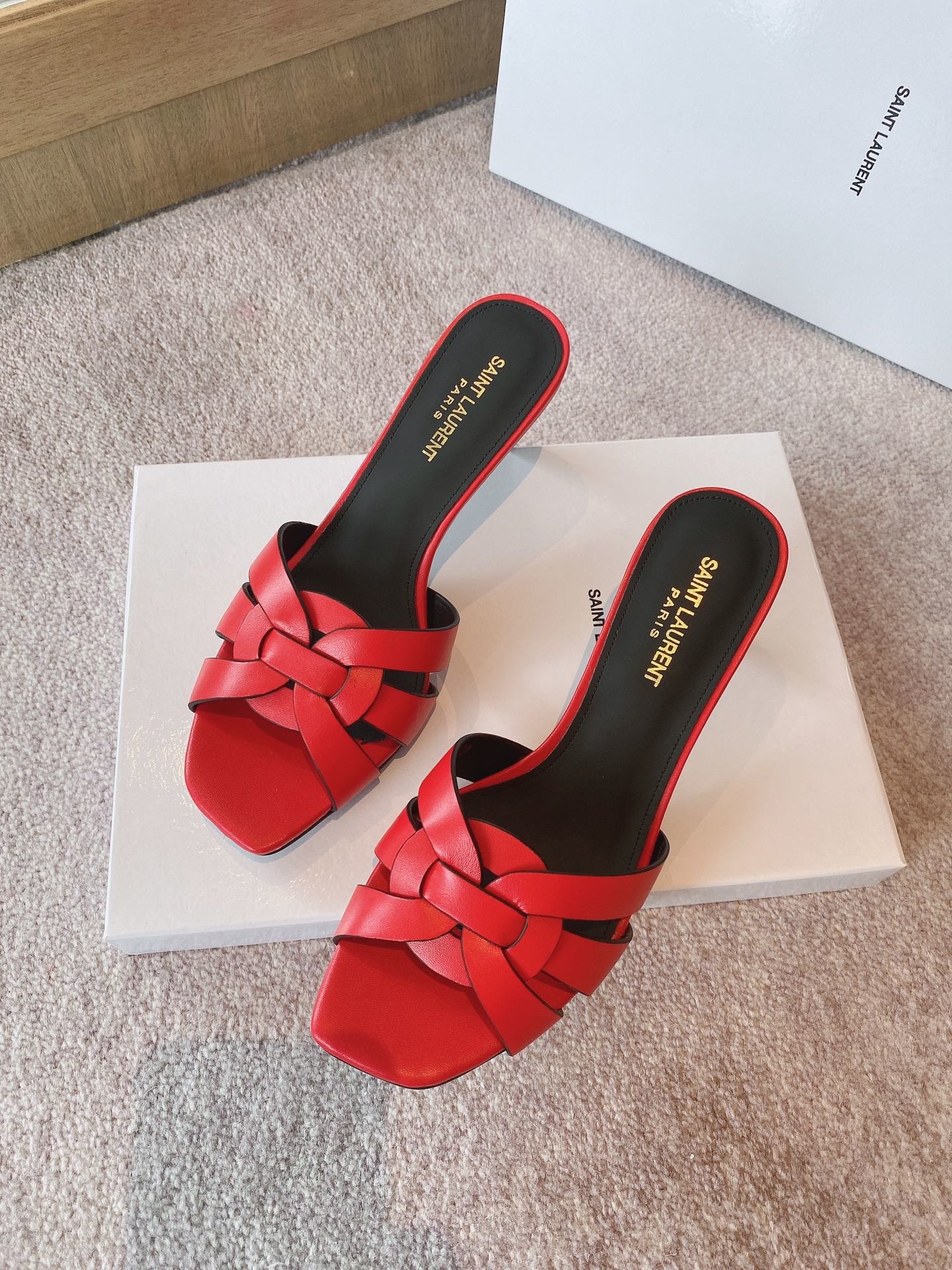 Saint Laurent Women’s Tribute Heeled Mules Red For Women YSL