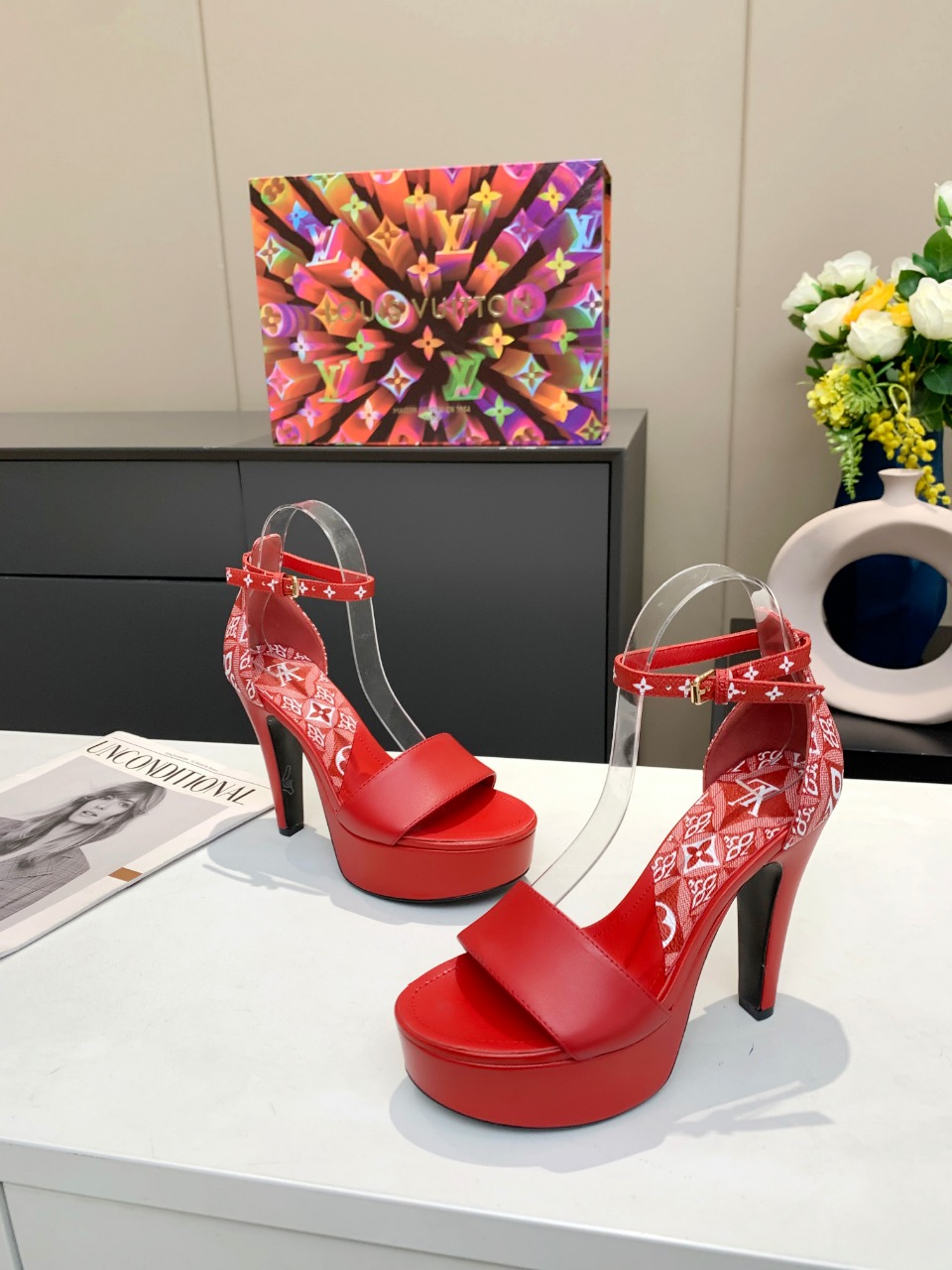 Louis Vuitton Women’s Afterglow Platform Sandal Red And White For Women LV