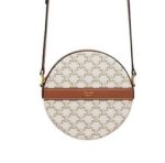 Round Purse On Strap In Triomphe Canvas White/Brown For Women‎ 5in/13.5cm