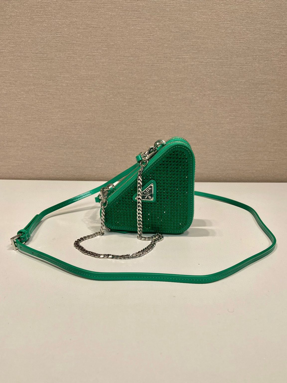 Saffiano Mini Pouch With Sparkling Stone In Green For Women 5.9in/ 15cm