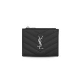 Saint Laurent Cassandre Matelaseé Bi-Fold Wallet Black For Women 4.1in/10.5cm 575879BOW021000 YSL