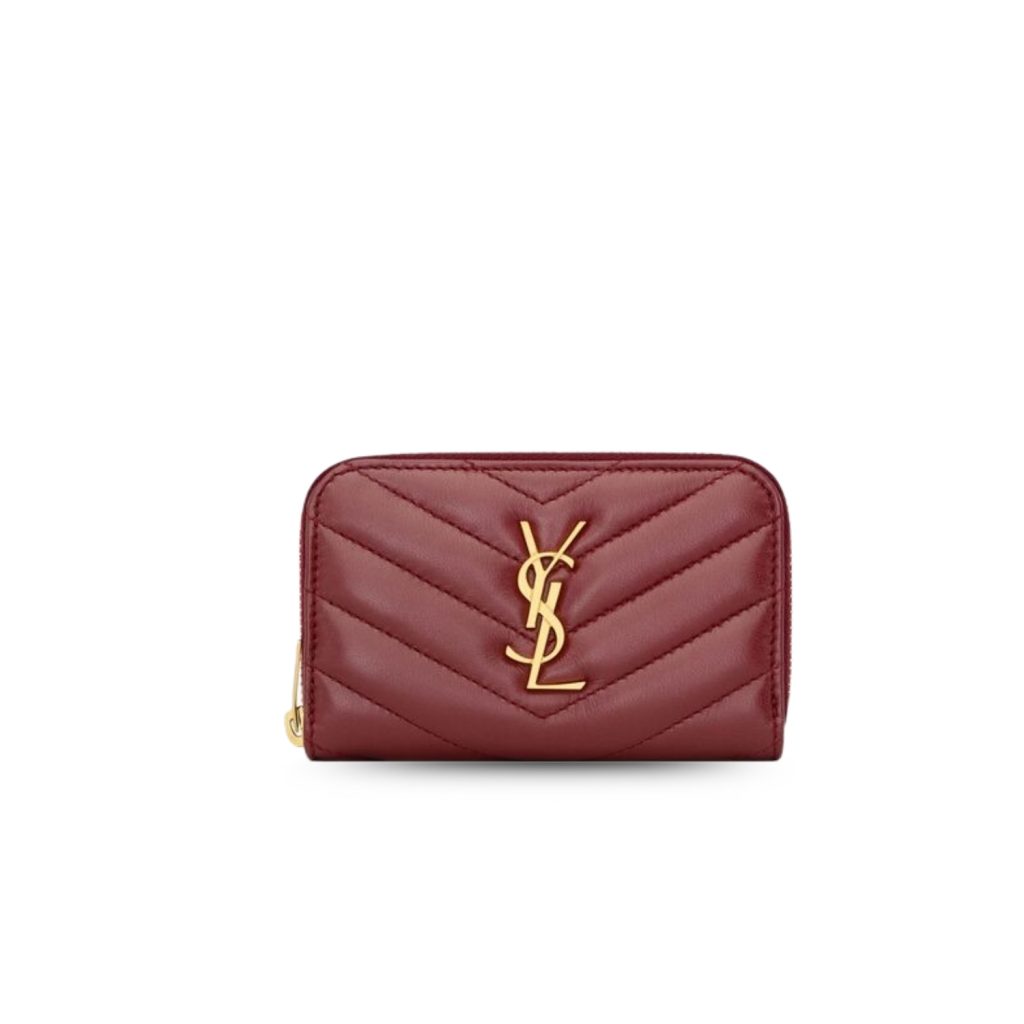 Saint Laurent Cassandre Matelaseé Coin Card Wallet Rouge Merlot For Women 4.3in/11cm 804479AAA446592 YSL