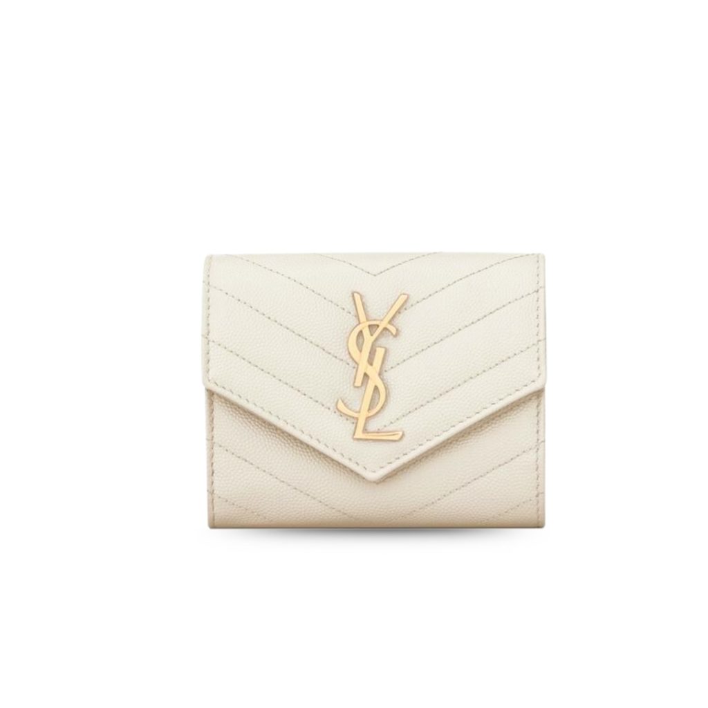 Saint Laurent Cassandre Matelaseé Compact Tri Fold Wallet Blanc Vintage For Women 4.9in/12.5cm 403943BOW019207 YSL