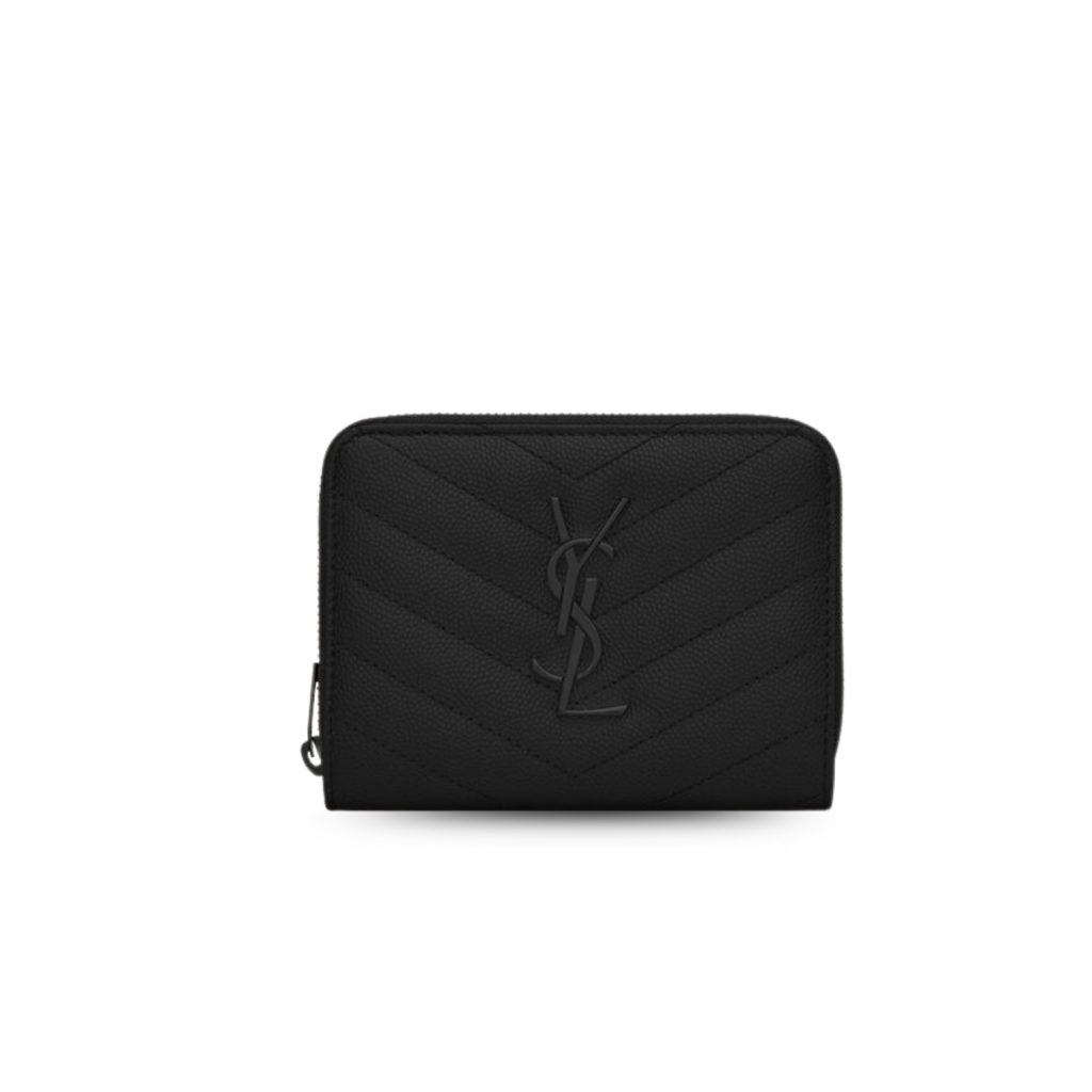 Saint Laurent Cassandre Matelaseé Compact Zip Around Wallet Black For Women 4.7in/12cm 668288BOW081000 YSL