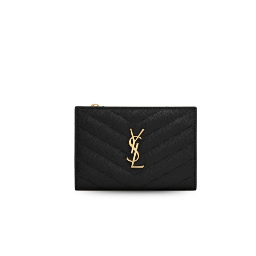 Saint Laurent Cassandre Matelaseé Fragments Bi-Fold Wallet Black For Women 5.1in/13cm 668287BOW011000 YSL