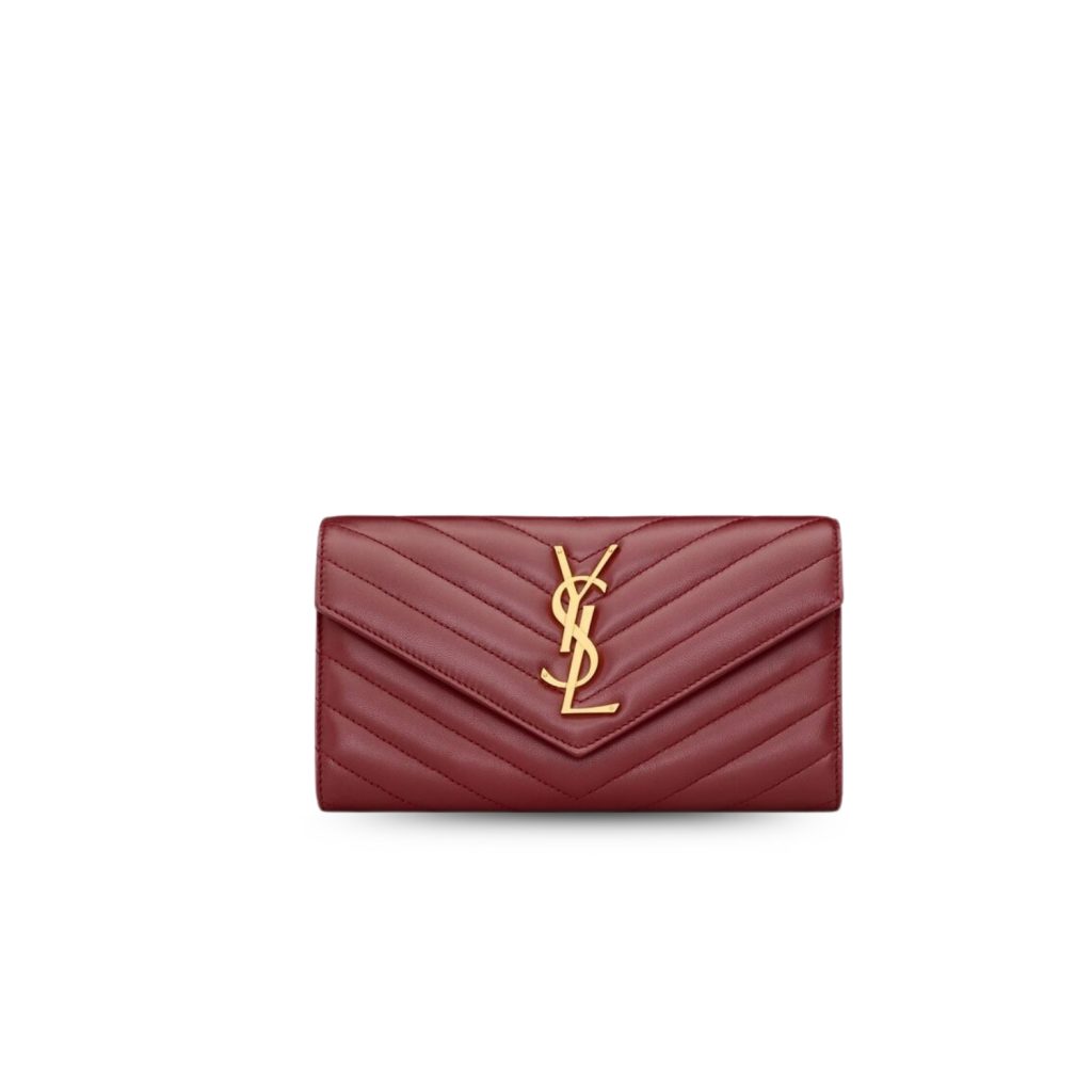 Saint Laurent Cassandre Matelaseé Large Flap Wallet Rouge Merlot For Women 7.4in/19cm 372264AAA446592 YSL