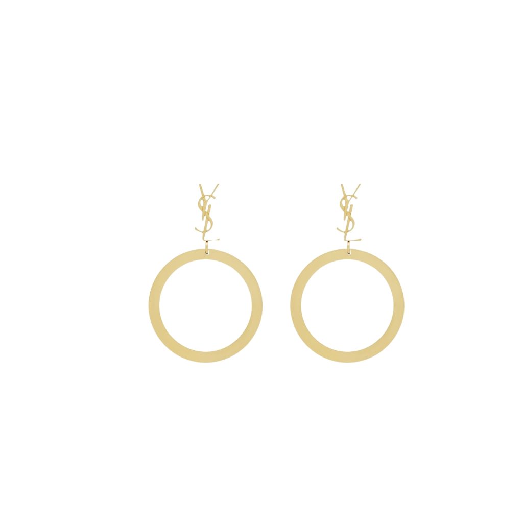 Saint Laurent Cassandre Pendant Hoop Earrings Gold For Women 784142Y15008030 YSL