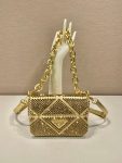 Prada Satin Mini-Bag With Crystals Gold Tone/ Sliver Tone For Women 6.7 in / 17 cm 1BD329_2AWL_F0522_V_QOO