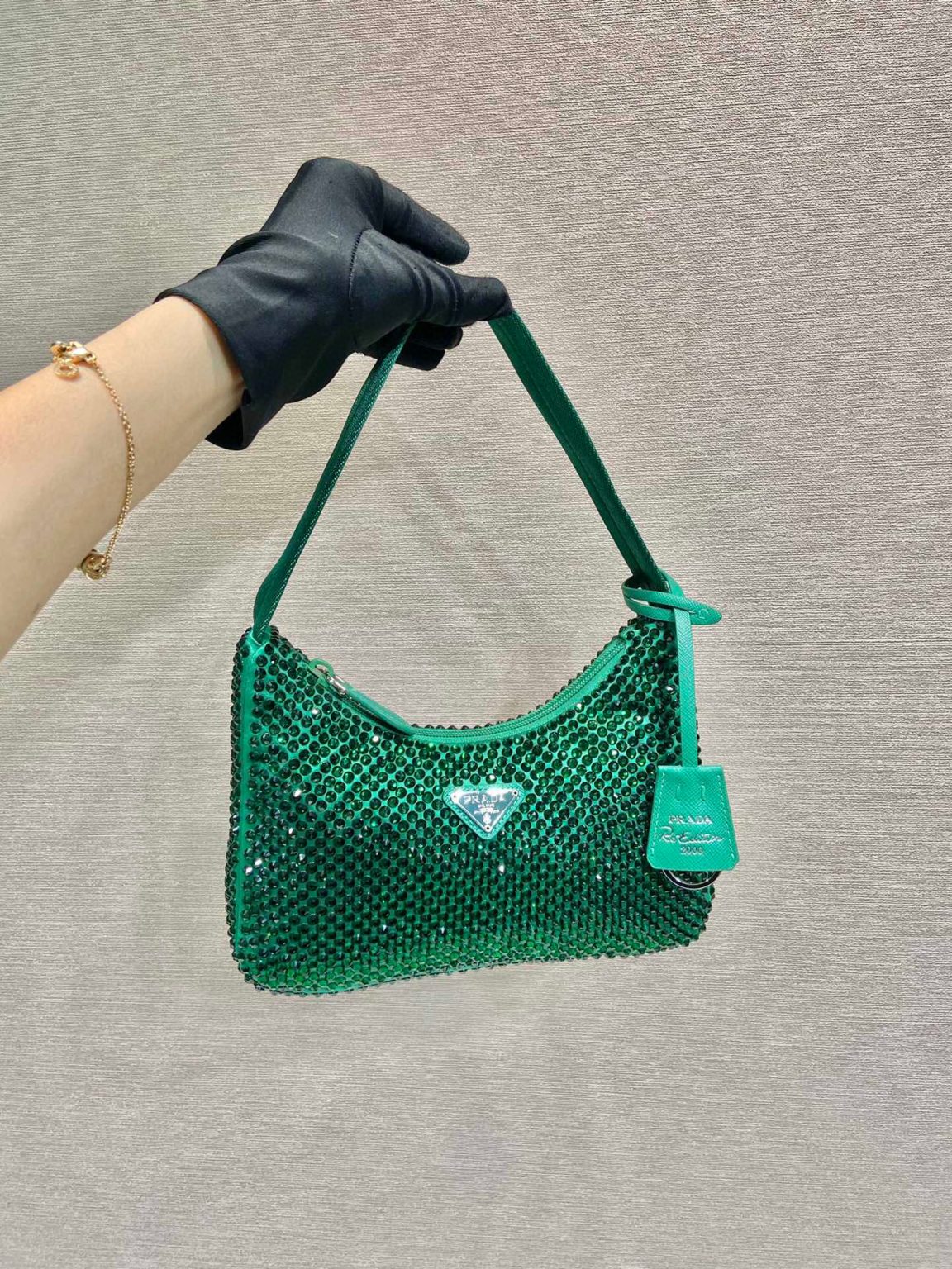 Prada Satin Mini-Bag With Crystals In Green For Women 8.6in/ 22cm 1BC515_2AWL_F0458_V_OOO