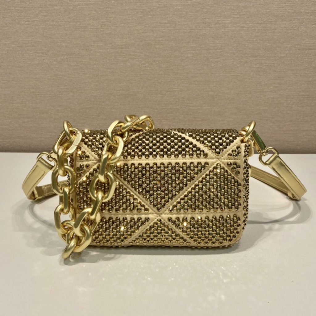 Prada Satin Mini-Bag With Crystals Gold Tone/ Sliver Tone For Women 6.7 in / 17 cm 1BD329_2AWL_F0522_V_QOO