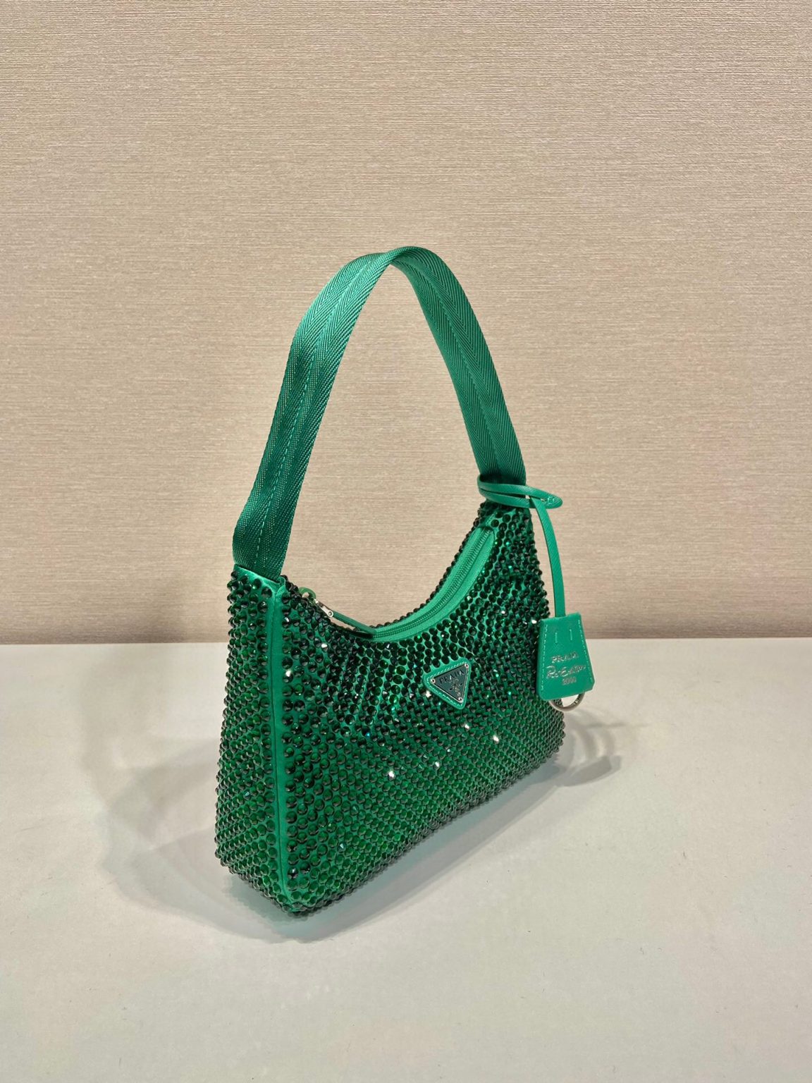 Prada Satin Mini-Bag With Crystals In Green For Women 8.6in/ 22cm 1BC515_2AWL_F0458_V_OOO