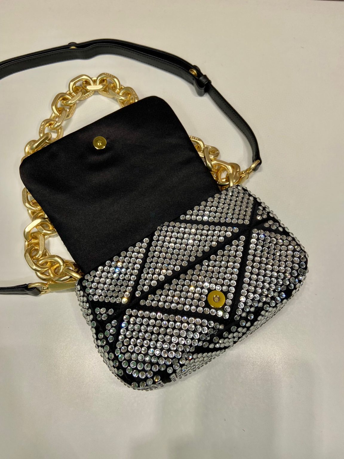 Satin Mini-Bag With Crystals Gold Tone/Black For Women 6.6in/ 17cm 1BD329_2AWL_F0522_V_QOO