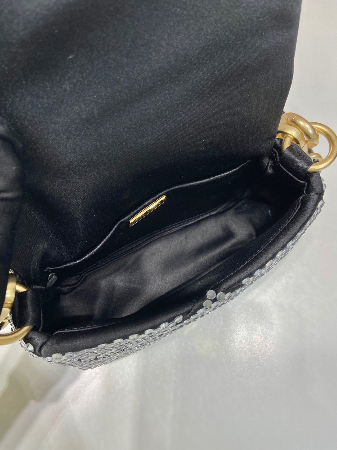 Satin Mini-Bag With Crystals Gold Tone/Black For Women 6.6in/ 17cm 1BD329_2AWL_F0522_V_QOO